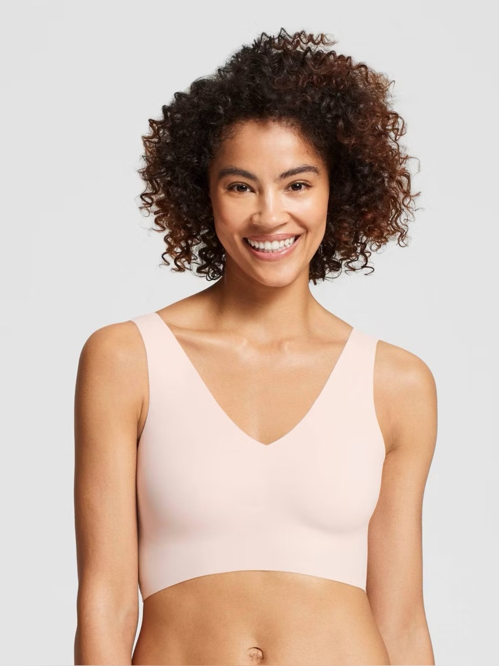True & Co. V-Neck Wireless Bra in Light Pink